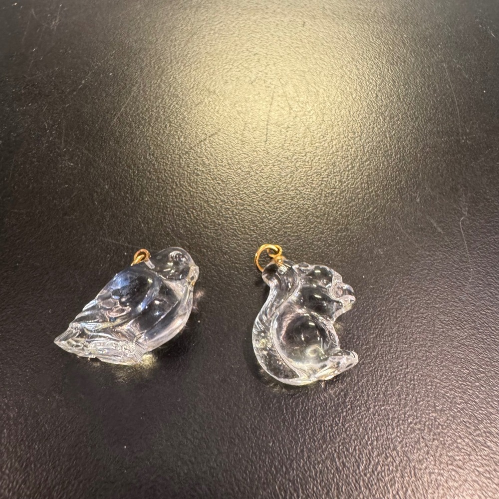 Glass Animal Pendant Set Women Small Clear Bird Squirrel Gold Tone Charms